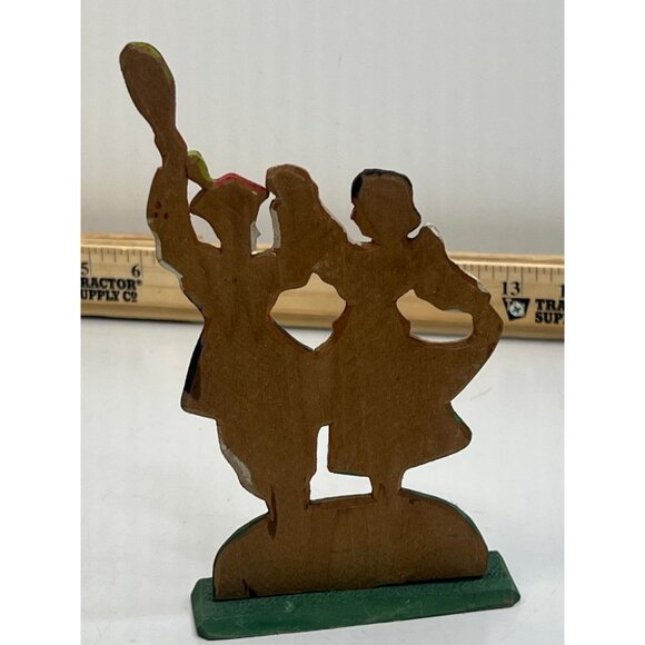 Vintage Krakow Polish Folk Dancers Hand Painted Wooden Figurine Black Brown - Picture 4 of 4